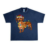 Navy dachshund with christmas lights Urban Heavy Tee - RanaPortraitStore