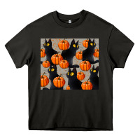Black Cat With Pumpkins Tumbler Heavy Core Tee | Teevron