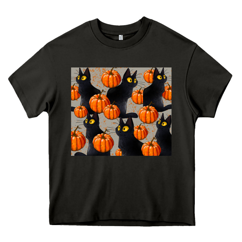 Black Cat With Pumpkins Tumbler Heavy Core Tee by LillyAllenDesigns | Teevron