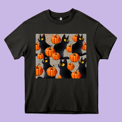 Black Cat With Pumpkins Tumbler Heavy Core Tee Designed By Lillyallendesigns