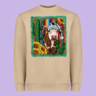 Heavyweight Sweatshirt Western Christmas Cow