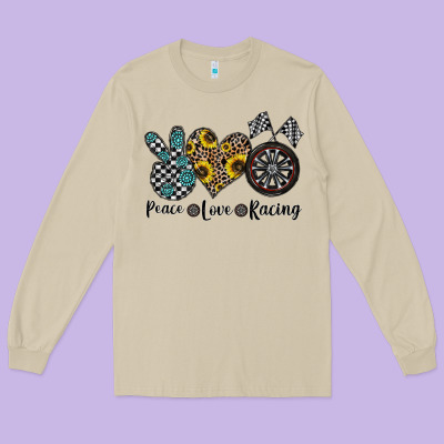 Peace Love Racing Long Sleeve Tee Designed By Cowhidedigitalart