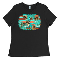 Black leopard turquoise glitter background Ladies Tee - AdoDesignShop