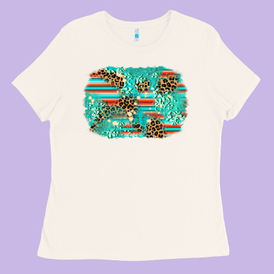 Leopard Turquoise Glitter Background Ladies Tee Designed By Adodesignshop