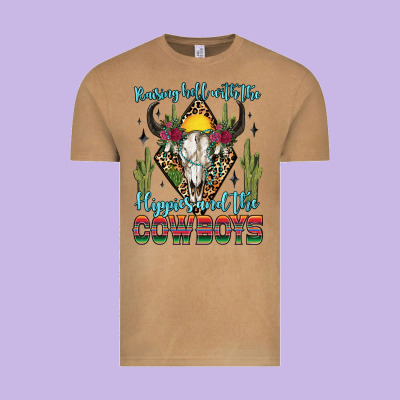 Raising Hell With The Hippies And The Cowboys Vintage Tee Designed By Zillion Design Studio