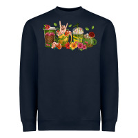 Navy floral hustler coffee cups Heavyweight Sweatshirt - texasbilliewilder