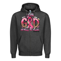 Charcoal Heather breast cancer with god all things are possible Zipper Hoodie - Artiststas