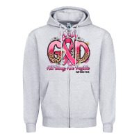 Heather Grey breast cancer with god all things are possible Zipper Hoodie - Artiststas