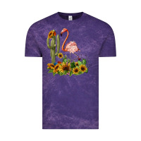 Cloud Purple flamingo with cactus and sunflowers Vintage Tee - BarkalooDesign