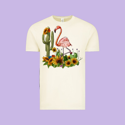 Flamingo With Cactus And Sunflowers Vintage Tee Designed By Barkaloodesign