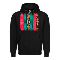 Black Colored Leopard and Wood Patterned Western Brush Strokes Zipper Hoodie - Bettercallsaul