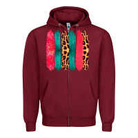 Burgundy Colored Leopard and Wood Patterned Western Brush Strokes Zipper Hoodie - Bettercallsaul