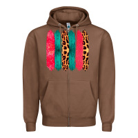 Chestnut Colored Leopard and Wood Patterned Western Brush Strokes Zipper Hoodie - Bettercallsaul