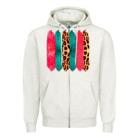 Oatmeal Heather Colored Leopard and Wood Patterned Western Brush Strokes Zipper Hoodie - Bettercallsaul