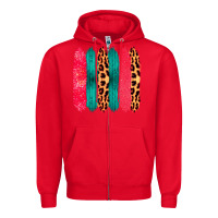 Red Colored Leopard and Wood Patterned Western Brush Strokes Zipper Hoodie - Bettercallsaul