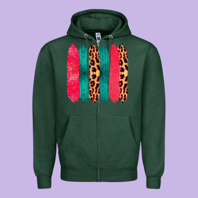 Colored Leopard And Wood Patterned Western Brush Strokes Zipper Hoodie Designed By Bettercallsaul