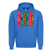 True Royal Colored Leopard and Wood Patterned Western Brush Strokes Zipper Hoodie - Bettercallsaul