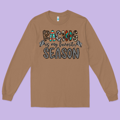 Racing Is My Favorite Season Long Sleeve Tee Designed By Cowhidedigitalart