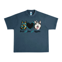 Midnight Navy peace love huskies Urban Heavy Tee - RanaPortraitStore