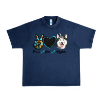 Navy peace love huskies Urban Heavy Tee - RanaPortraitStore