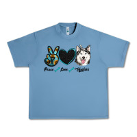 Pebble Blue peace love huskies Urban Heavy Tee - RanaPortraitStore
