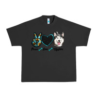 Pigment Black peace love huskies Urban Heavy Tee - RanaPortraitStore
