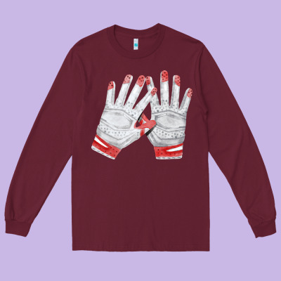 Batting Gloves Long Sleeve Tee Designed By Fadigitalartstudio