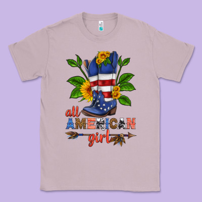 All American Girl Cowboy Boot With Sunflower Classic Tee Designed By Hra Design Shop