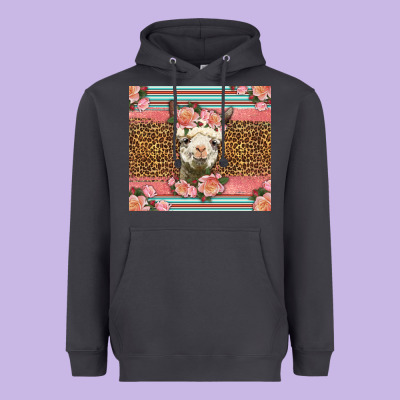 Llama And Roses Glitter Heavyweight Hoodie Designed By Lillyallendesigns
