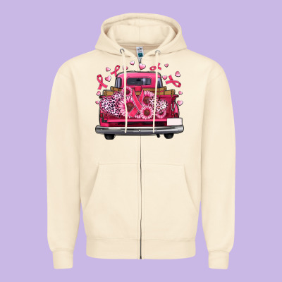Breast Cancer Farm Truck Zipper Hoodie Designed By Artiststas
