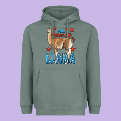 All American Llama Heavyweight Hoodie Designed By Lillyallendesigns
