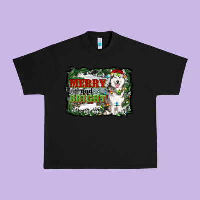 Merry And Bright Husky Farm  Background Urban Heavy Tee Designed By Ranaportraitstore