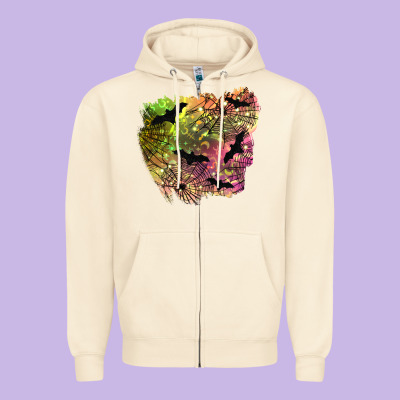 Bat Halloween Patch Zipper Hoodie Designed By Bundleandbundleshop