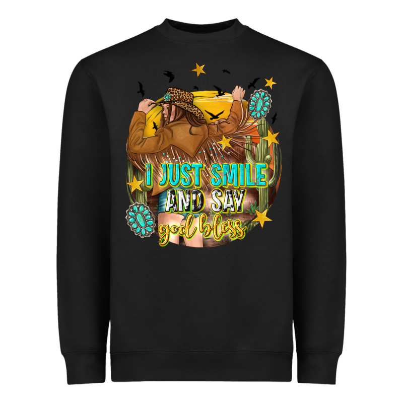 I Just Smile And Say God Bless Heavyweight Sweatshirt by texasbilliewilder | Teevron