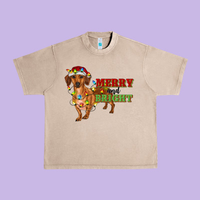 Merry And Bright Dachshund Urban Heavy Tee Designed By Ranaportraitstore