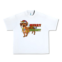 White merry and bright dachshund Urban Heavy Tee - RanaPortraitStore
