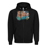 Black Leopard Wood Cowhide Pattern Mixed Western Frame Zipper Hoodie - Bettercallsaul