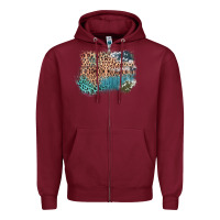 Burgundy Leopard Wood Cowhide Pattern Mixed Western Frame Zipper Hoodie - Bettercallsaul