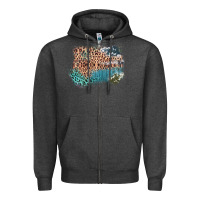 Charcoal Heather Leopard Wood Cowhide Pattern Mixed Western Frame Zipper Hoodie - Bettercallsaul