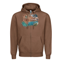 Chestnut Leopard Wood Cowhide Pattern Mixed Western Frame Zipper Hoodie - Bettercallsaul