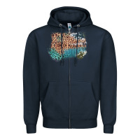 Navy Leopard Wood Cowhide Pattern Mixed Western Frame Zipper Hoodie - Bettercallsaul