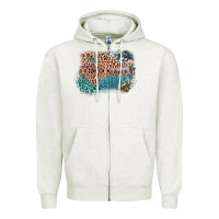 Oatmeal Heather Leopard Wood Cowhide Pattern Mixed Western Frame Zipper Hoodie - Bettercallsaul