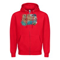 Red Leopard Wood Cowhide Pattern Mixed Western Frame Zipper Hoodie - Bettercallsaul