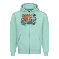Seafoam Leopard Wood Cowhide Pattern Mixed Western Frame Zipper Hoodie - Bettercallsaul