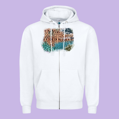Leopard Wood Cowhide Pattern Mixed Western Frame Zipper Hoodie Designed By Bettercallsaul