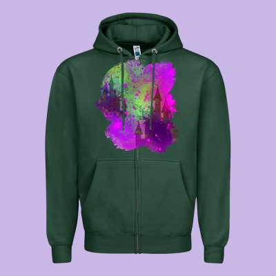 Castle Halloween Patch Zipper Hoodie Designed By Bundleandbundleshop