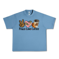 Pebble Blue peace love coffee Urban Heavy Tee - BarkalooDesign