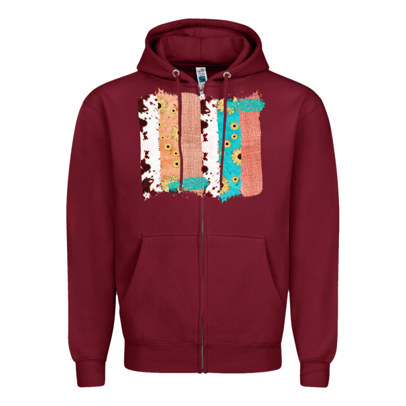 Western Cowhide Sunflower Jute Glitter Farm Life Brush Stroke Zipper Hoodie by Bettercallsaul | Teevron