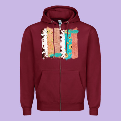 Western Cowhide Sunflower Jute Glitter Farm Life Brush Stroke Zipper Hoodie Designed By Bettercallsaul
