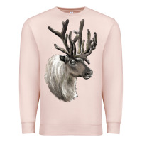 Pale Pink Reindeer Buck Deer Head Premium Sweatshirt - LillyAllenDesigns